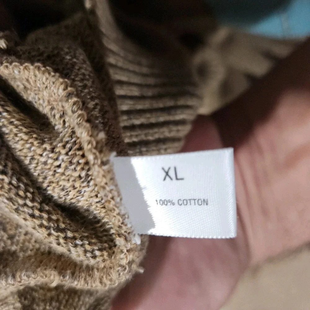 VTG St Croix Shop Knit Sweater Men‎ XL Tan Geometric Tennis Golf Preppy US Made
